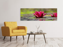 Load image into Gallery viewer, Panoramic Canvas Print Red water lily duo