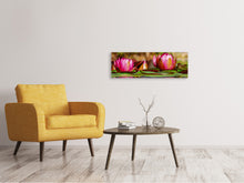 Load image into Gallery viewer, Panoramic Canvas Print Red water lily trio