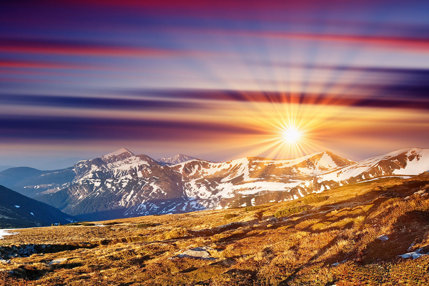 Photo Wallpaper Majestic Sunset At The Mountain