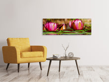 Load image into Gallery viewer, Panoramic Canvas Print Red water lily trio
