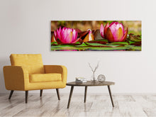 Load image into Gallery viewer, Panoramic Canvas Print Red water lily trio
