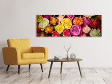Load image into Gallery viewer, Panoramic Canvas Print Many colorful rose petals
