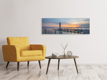 Load image into Gallery viewer, Panoramic Canvas Print Lighthouse in the sunset
