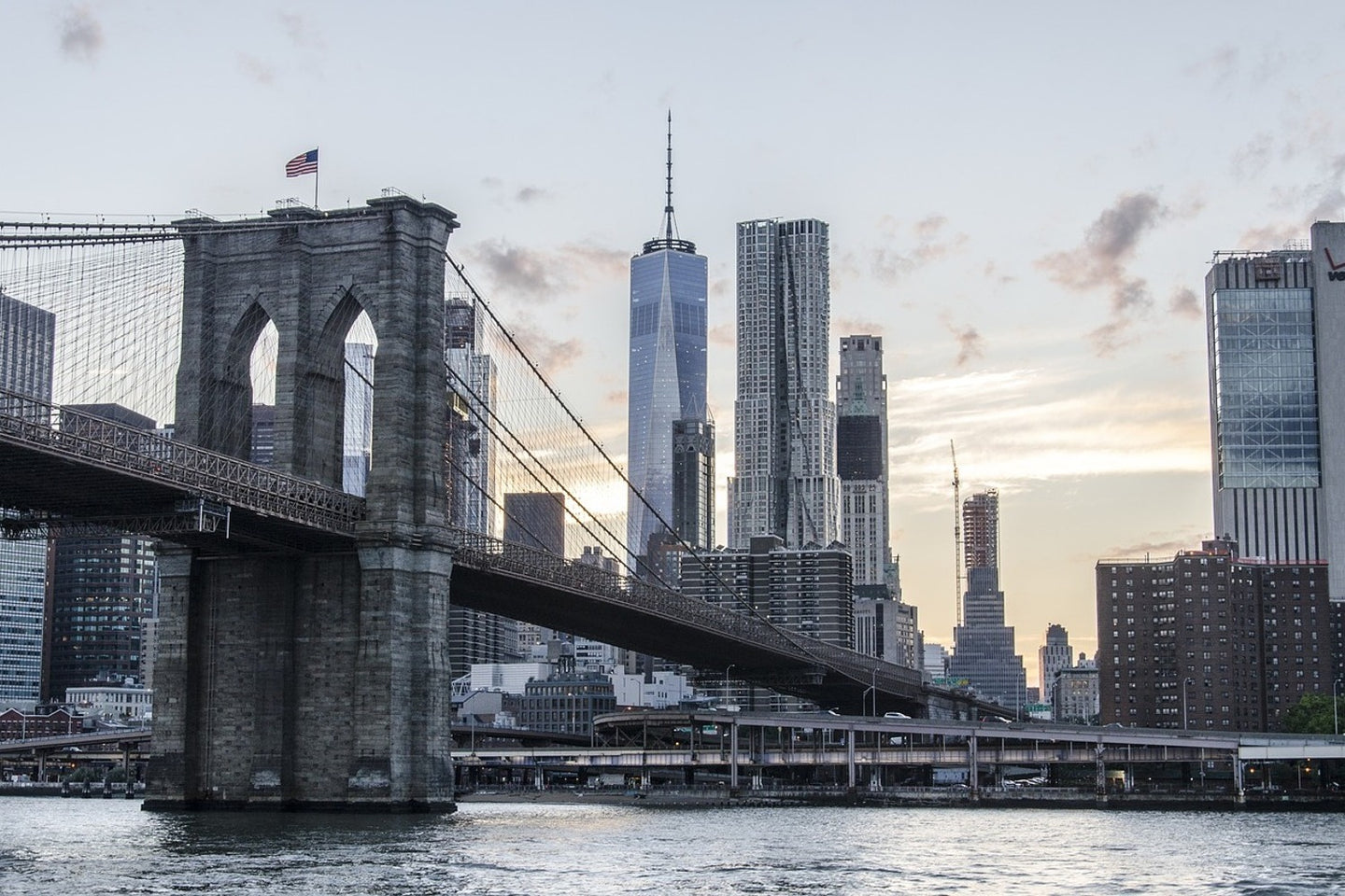 Photo Wallpaper The Brooklyn Bridge in the evening