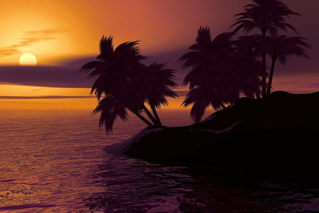 Photo Wallpaper The lonely island in the sunset