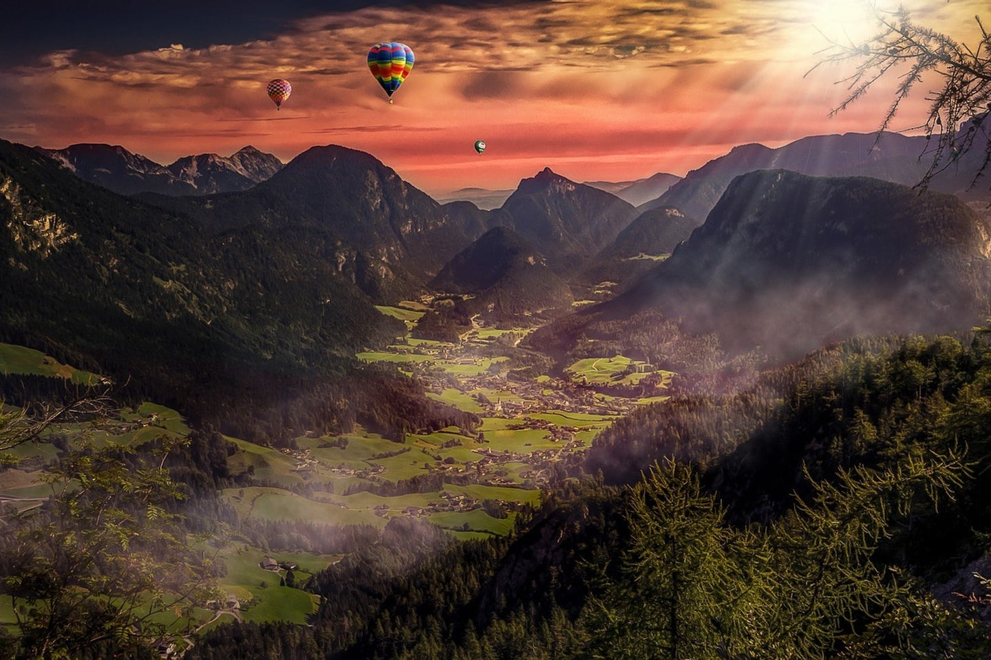 Photo Wallpaper Hot air balloons in the sunset