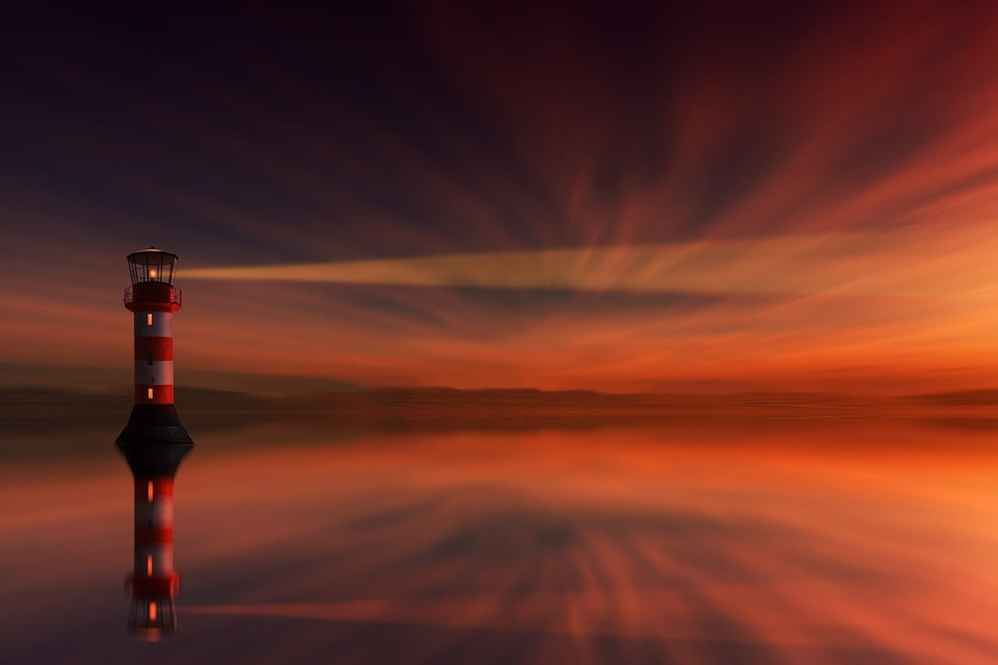 Photo Wallpaper Red sky at the lighthouse