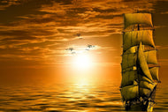 Photo Wallpaper Sailing ship in the sunset