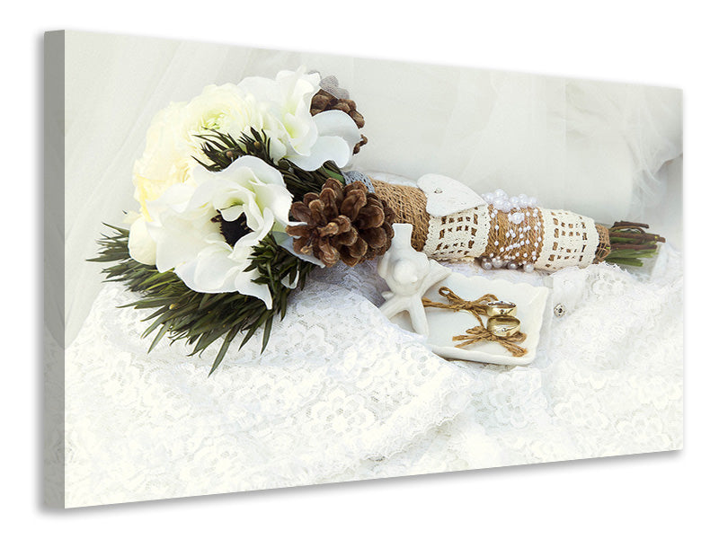 Canvas print Bridal Bouquet with wedding rings