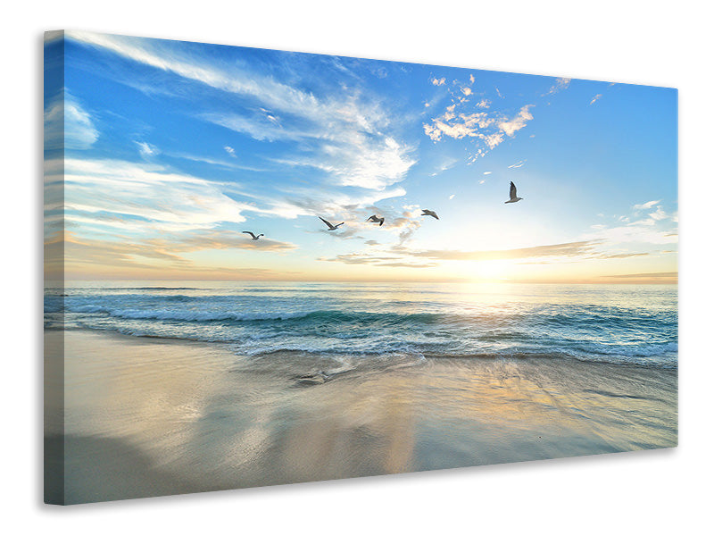 Canvas print The seagulls and the sea at sunrise