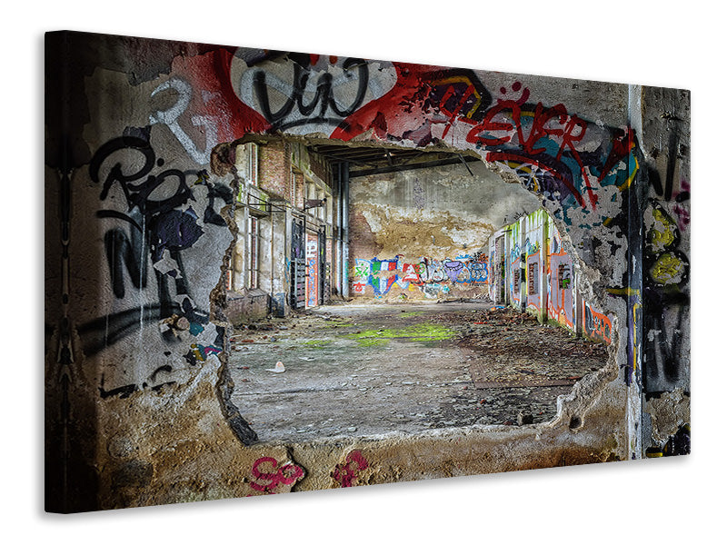 Canvas print Graffiti in old warehouse