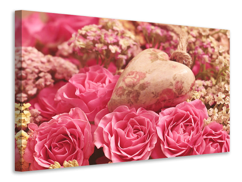 Canvas print Romantic roses with heart