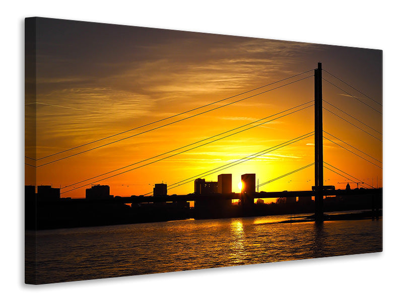 Canvas print Skyline Dusseldorf at sunset