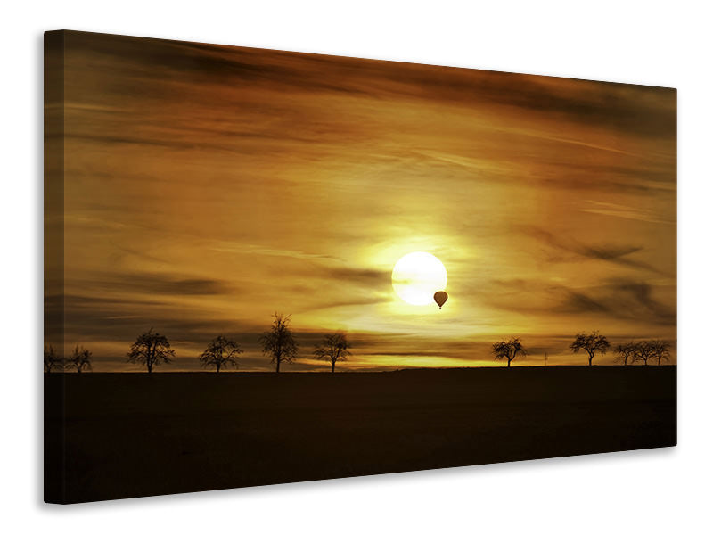 Canvas print Sunset with hot air balloon
