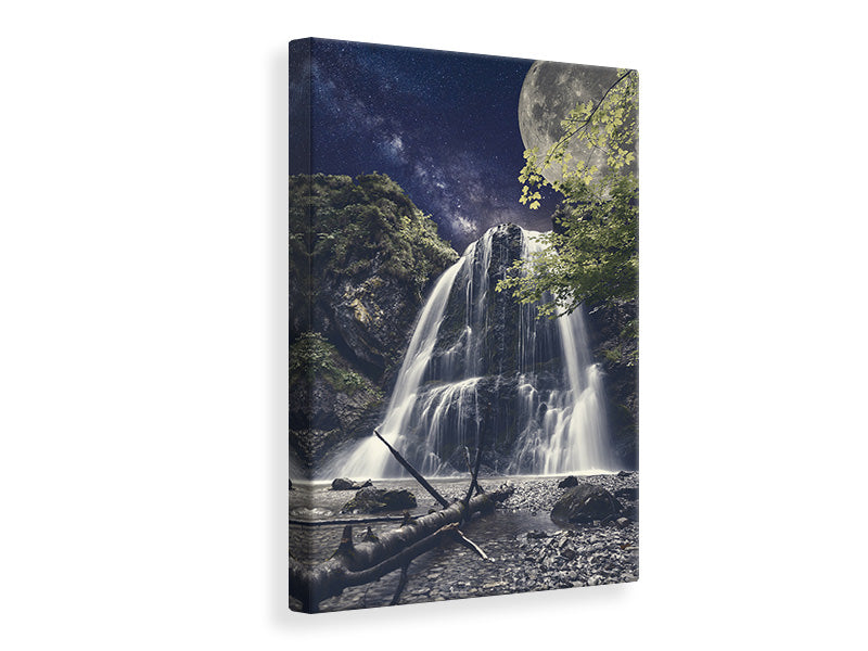 Canvas print Full moon at the waterfall